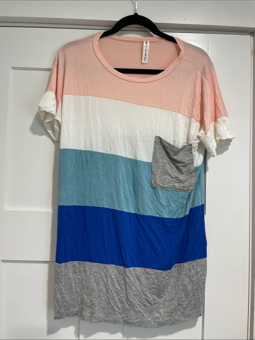 Sleepery Colorblock Pocket Tee Dress - Pink, White, Blue, Gray
